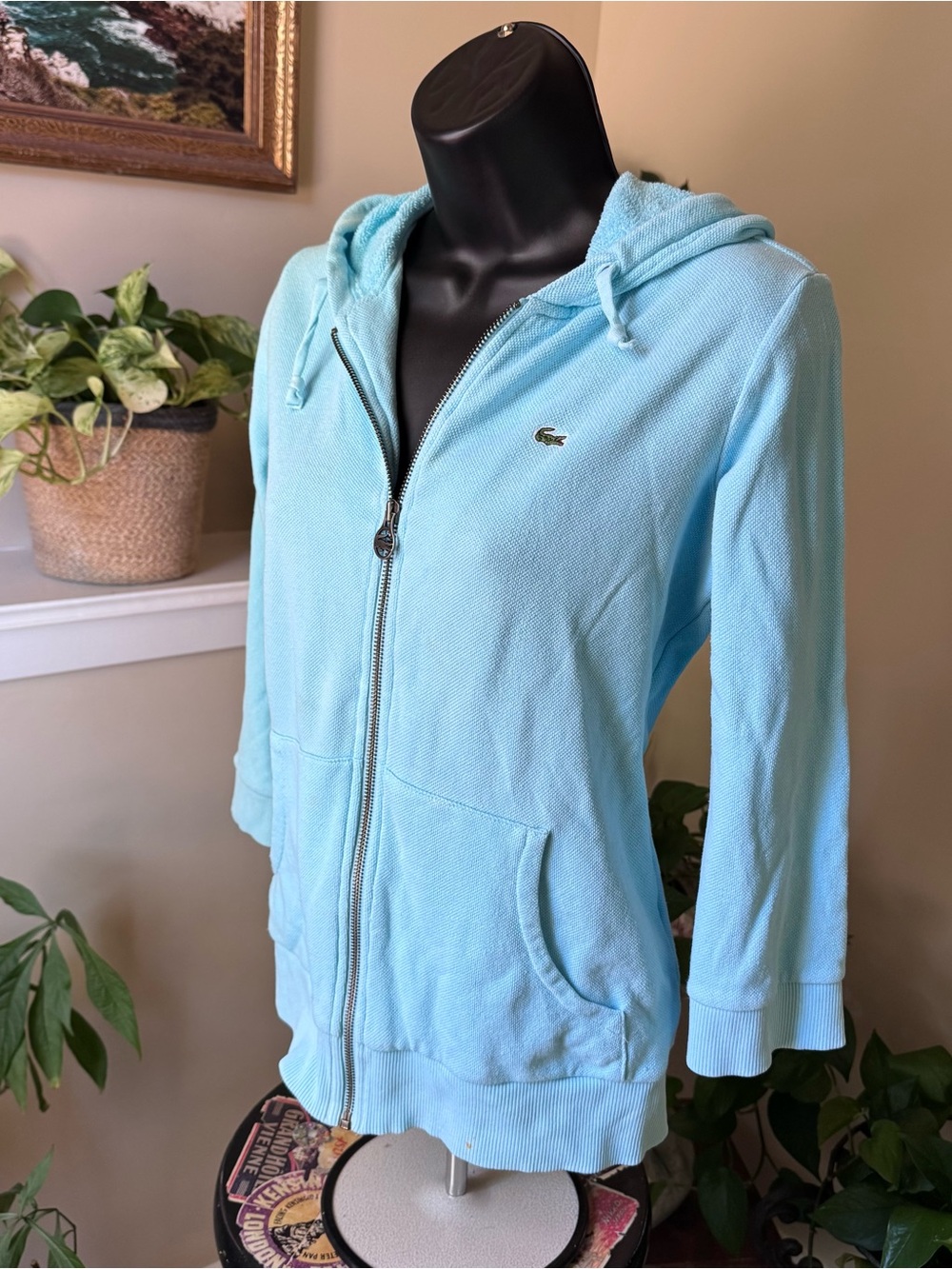 Lacoste Aqua Blue Short Sleeve Full-Zip Hoodie Size 42 (US M/L)